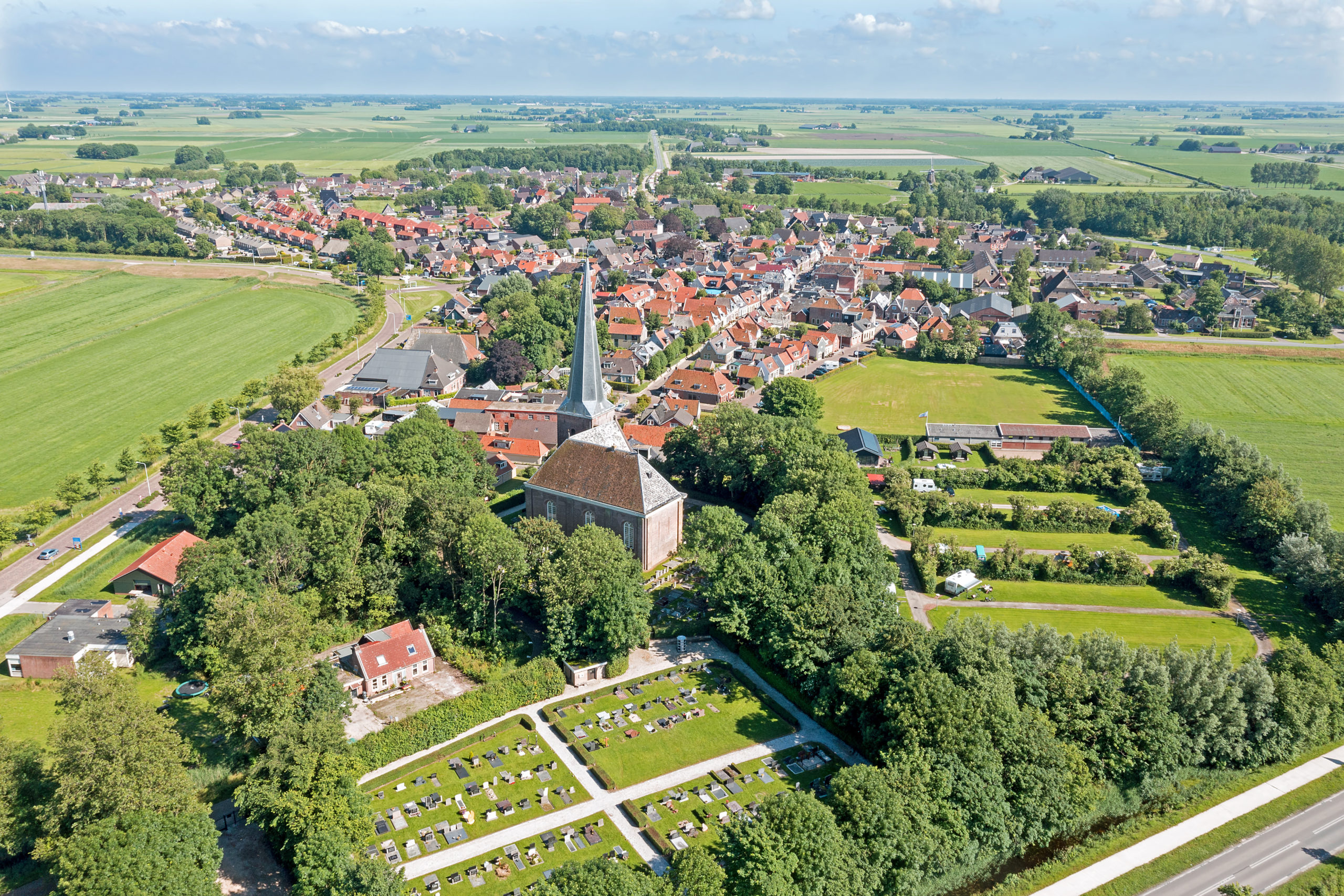 Aerial from the village Holwerd in Friesland the Netherlands